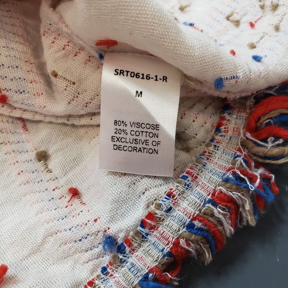 THML Boho Embroidered Flutter Sleeve Top Multicolor Fringe Trim size M - Picture 5 of 6